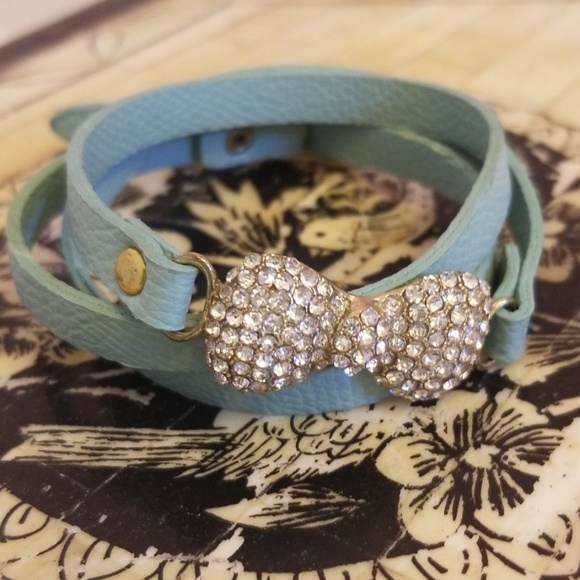 N/a Jewelry - Blue wrap rhibstone bow bracelet